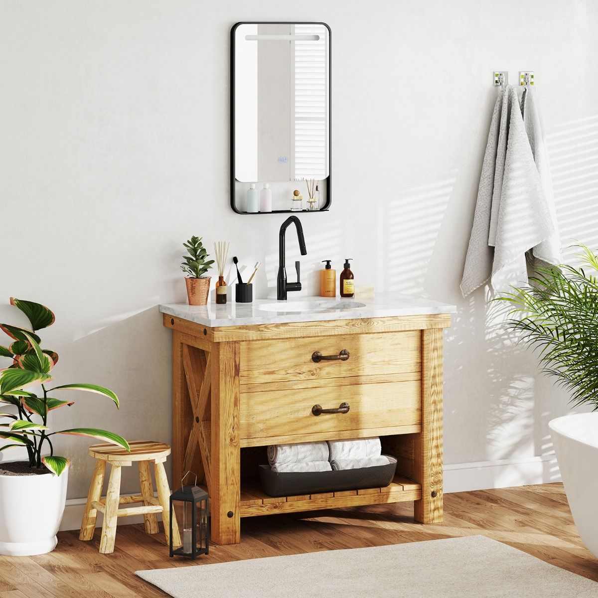 Coast LED-badkamerspiegel met plank - anticondensfunctie - verstelbare kleurtemperatuur - zwart - 88,5 x 50 cm