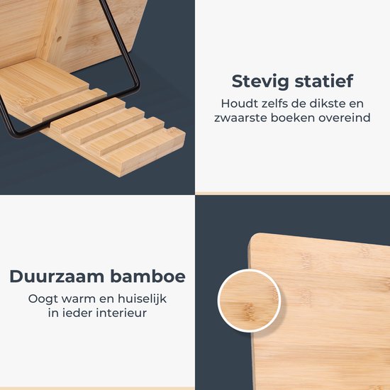 Castagnola Verstelbare Boekensteun - Boekenstandaard met 5 Standen - Boekenhouder Bamboe - Tablethouder - Kookboeken en Leesboeken