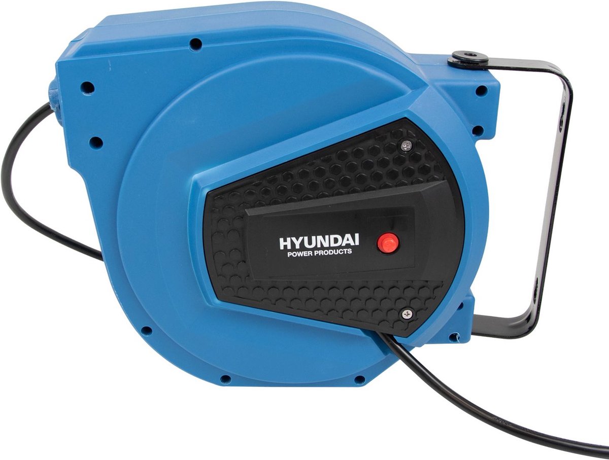 Hyundai wandkabelhaspel 15 m 3x1,5 mm² automatisch oprolbaar blauw – zwenkbare wandhouder – 3200 W
