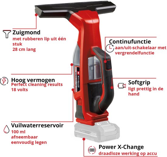Einhell Accu Ruitenreiniger BRILLIANTO Li Solo - Power X-Change - 18V/Li-ion - Werkbreedte: 28 cm - Excl. accu en lader