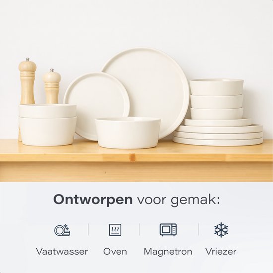 Luft Serviesset 6 Persoons - Restaurant Bordenset - Kommen - Eetborden - Modern - Massief Aardewerk, Keramiek - Creme/beige/wit - 18 delig