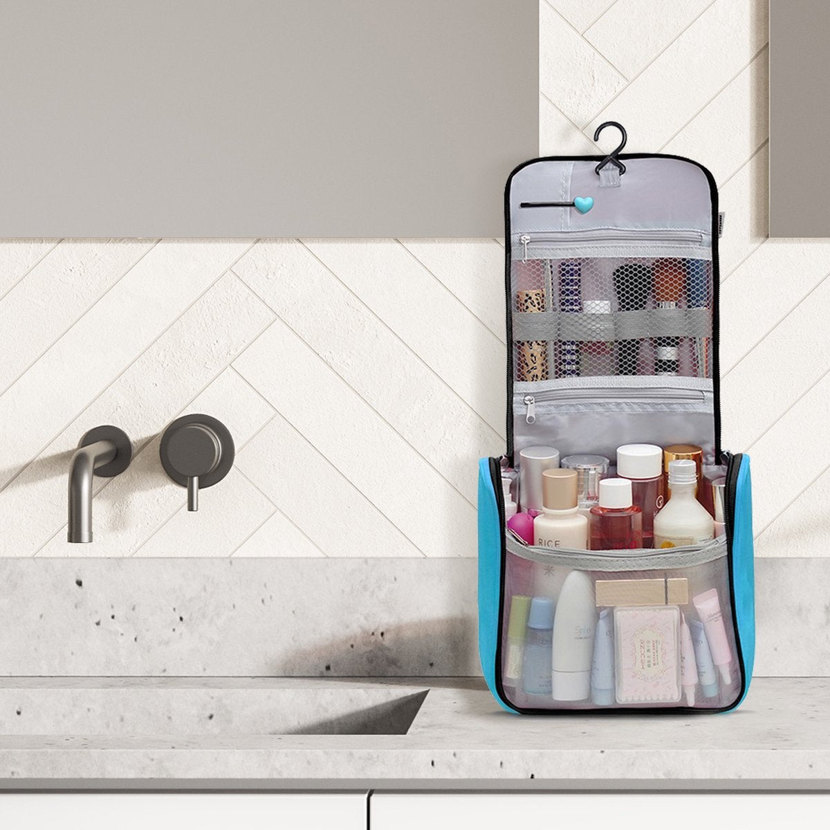 TRVLMORE Toilettas - Hangend met Haak - Unisex - Lichtblauw