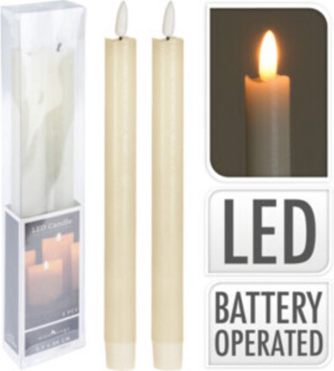 Led Dinerkaarsen - 2 stuks - creme wit - 24cm- met vlameffect