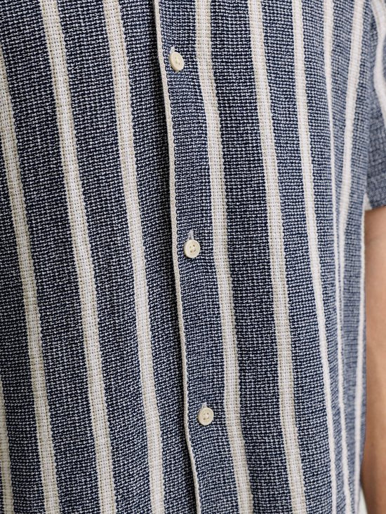 Jack & Jones - Heren Overhemden Coba Stripe Resort Shirt - Blauw - Maat M