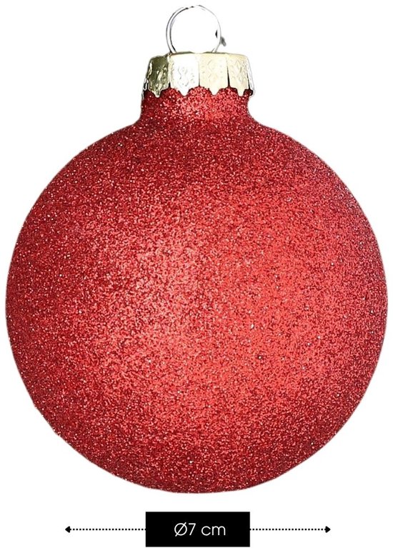Mica Decorations Kerstballenset 42 Stuks - Kerstballen voor een Sterke Basis - Kerstversiering met Mat, Glans en Glitter - Piek in Meerdere Formaten - Ø7 cm - Rood