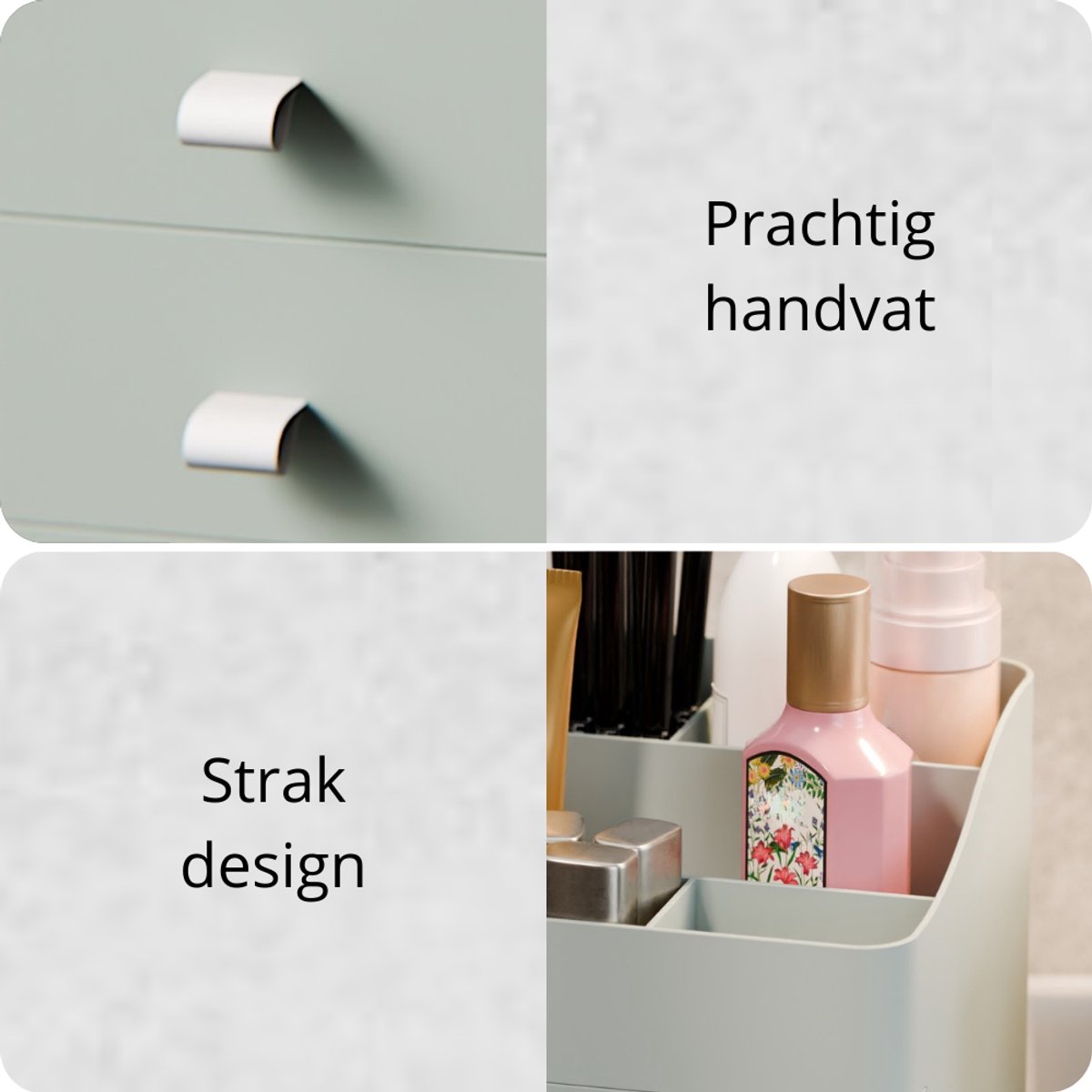 Organess Make-up Organizer 2024 – Groen Acryl – 3 Lades & 2 Vakken – Skincare Opbergdoos
