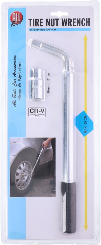 All Ride Wielmoersleutel - Bouten 17-19MM - Telescopische Wielsleutel - Uitschuifbaar tot 55CM - Chroom-Vanadium Staal - Zwart/Zilver