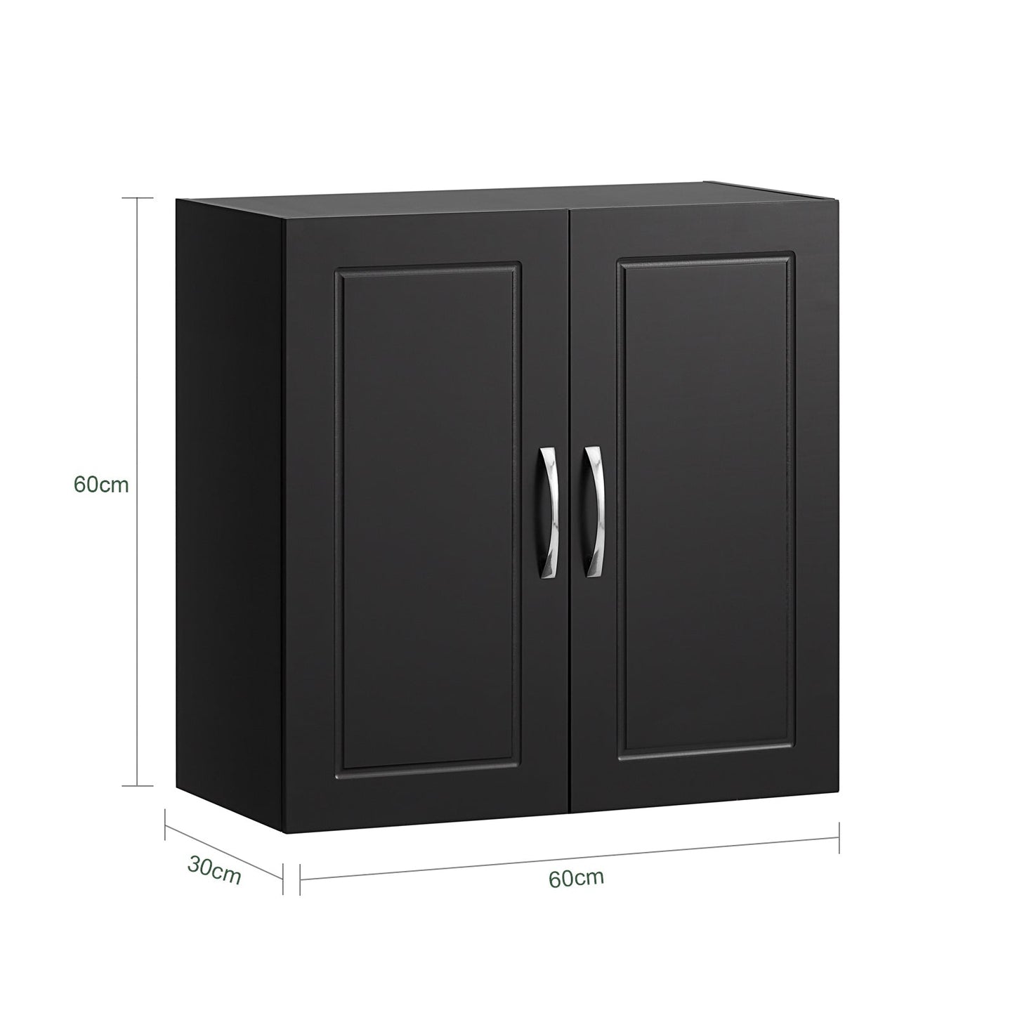 SoBuy Wandkast met 2 Deuren - 60x30x60 cm - Zwart - Verstelbare Plank