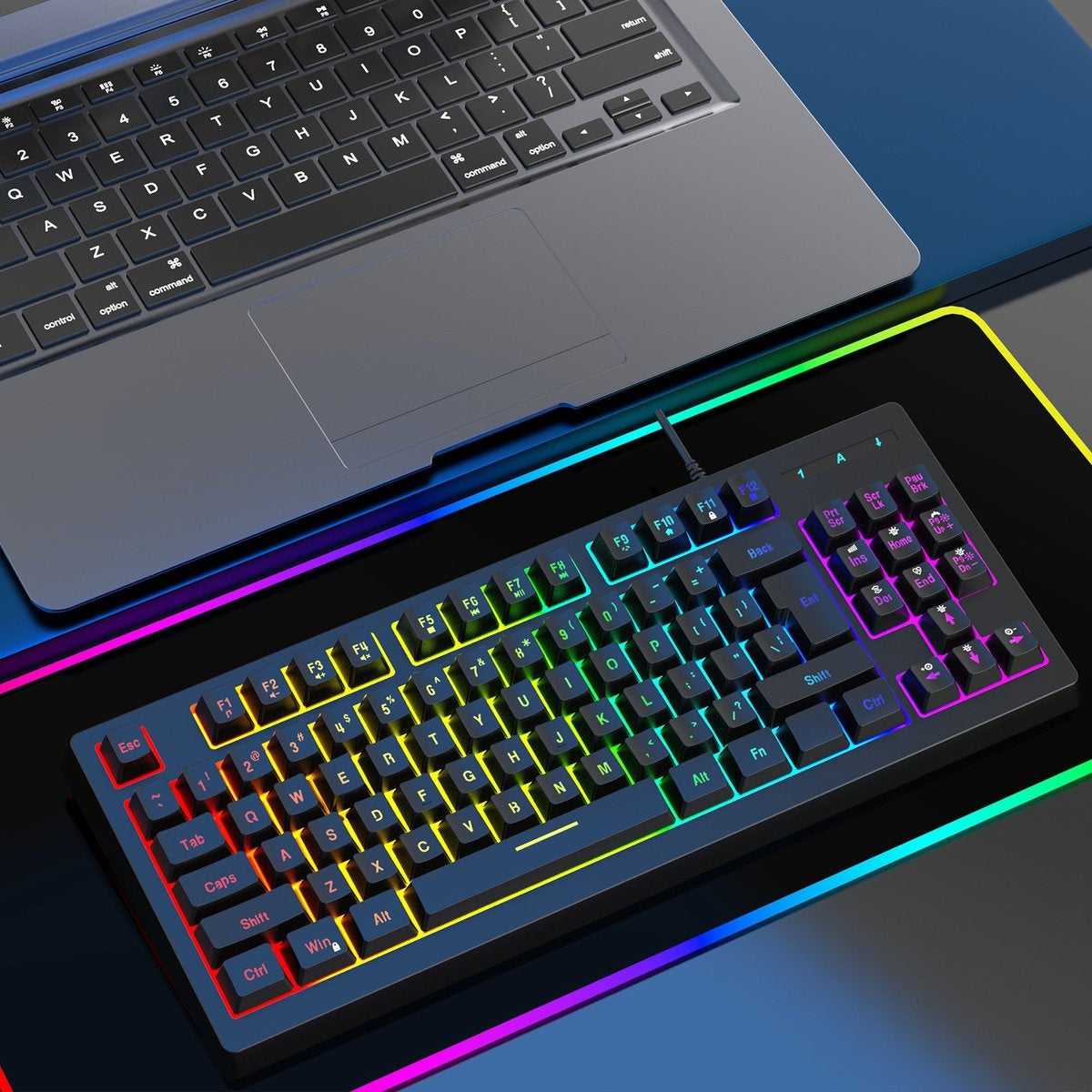 Fuegobird V100 Bedraad Gaming Toetsenborden - Membraan Toetsenbord - RGB Verlichting - TKL - 87 keys - Zwart