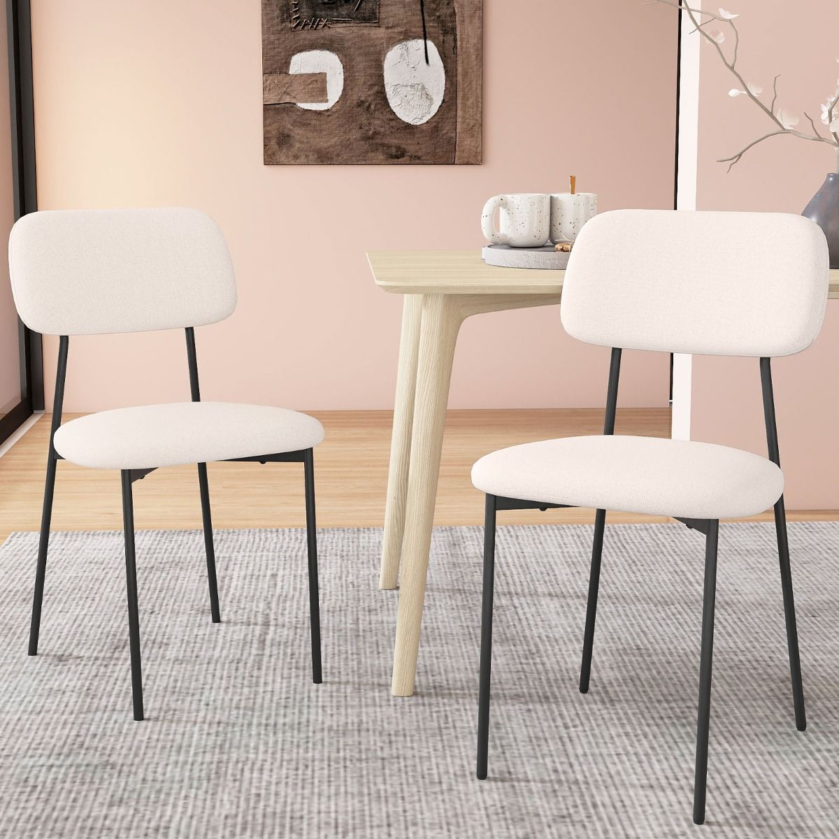 Coast Eetkamerstoelen set van 4 - linnen bekleding - metalen poten - beige en zwart