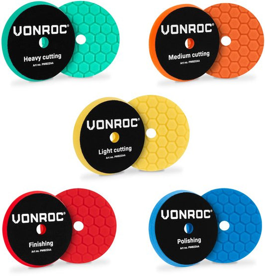 VONROC Polijstschijven - Ø 150mm – Poetsschijven - Complete set van 5 stuks correctie, glansherstel en finish