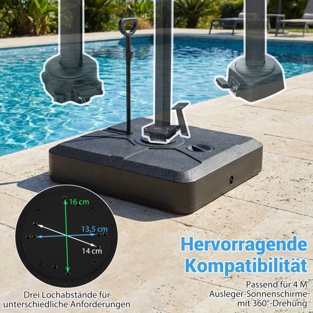 Coast Parasolvoet 84 × 84 × 20 cm – Verrijdbare Vulbare Parasolstandaard tot 150 kg met 4 Wielen & Uitschuifbare Trekstang – Zwart