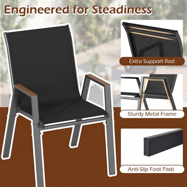 Coast Tuinstoelen Set van 2 Grijs – Stapelbare Terrasstoelen met Hoge Rugleuning – 56 x 66 x 88 cm