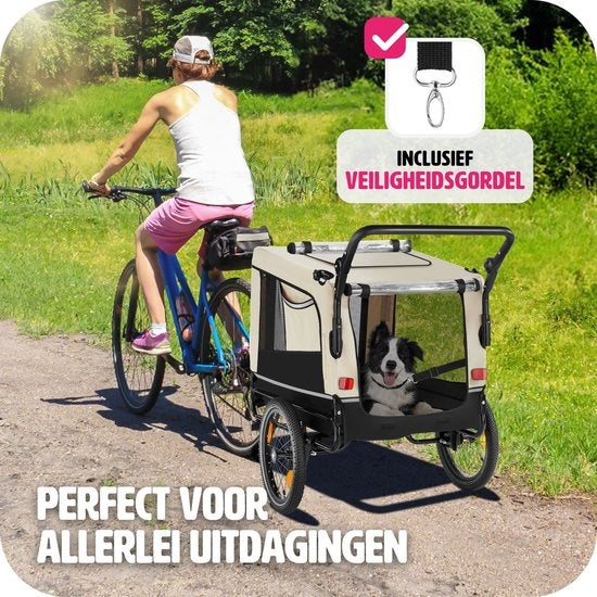 tectake® - Hondenkar WoofRider fietskar - beige - inklapbaar, tot 40 kg - hondenbuggy hondenwagen - 404945