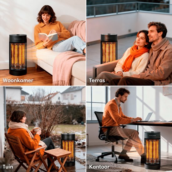 Vulpes Goods® Tech - Infrarood Verwarming - Elektrische Kachel - 1200W - 120°/360° Rotatie - 2 Warmtestanden - Compact & Draagbaar - IPX4 Waterbestendig - Zwart