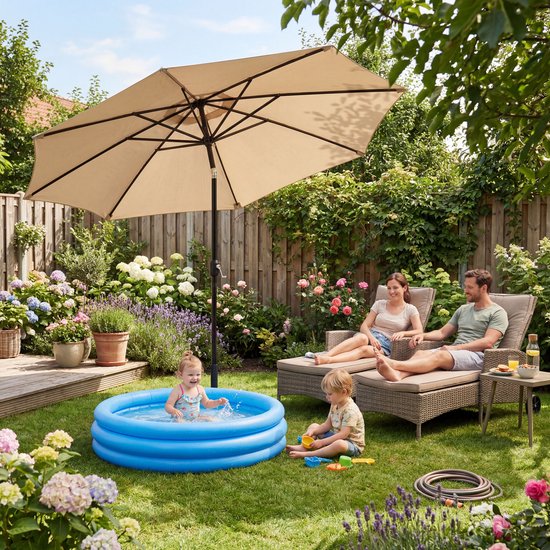 Tristar Stokparasol - 300cm Rond - Tuin & Balkon - Kantelbaar - Incl. Beschermhoes - PA-7904 - Beige