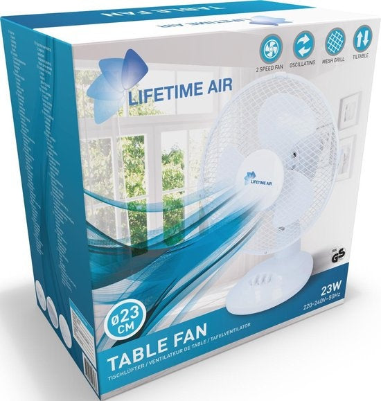 Lifetime Air Tafelventilator - Ø23cm - 2 Snelheden - Kantelbaar - Zwenkfunctie - Wit