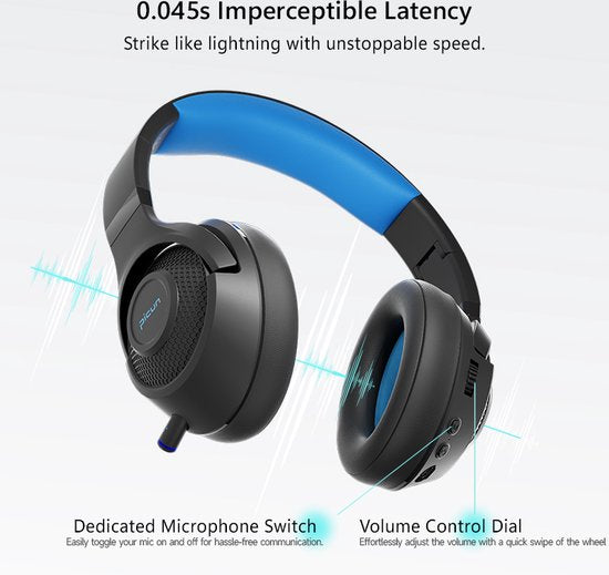 Picun BG-01 Draadloze Koptelefoons - Gaming Headset - Over-ear - Dubbele modus （Bedrade/Bluetooth）- Multi platform - Zwart blauw