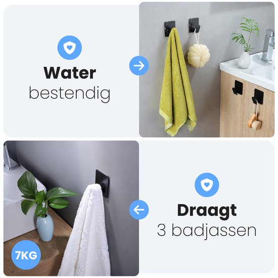 Zelfklevende Handdoekhaakjes - 1 stuk - Mat zwart - Handdoekhouder Badkamer - handdoekklemmetjes - Wandhaken - Deurhaken - Ophangsysteem Schilderijen - Plakhaakjes - Kapstokhaak - Zuignap Met Haak