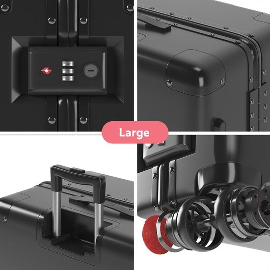 ONYX 2-delige Kofferset - Handbagage met voorvak en Check-in koffer - 35L/100 L - TSA slot - Lichtgewicht Trolley - Aluminium sluiting - Zwart
