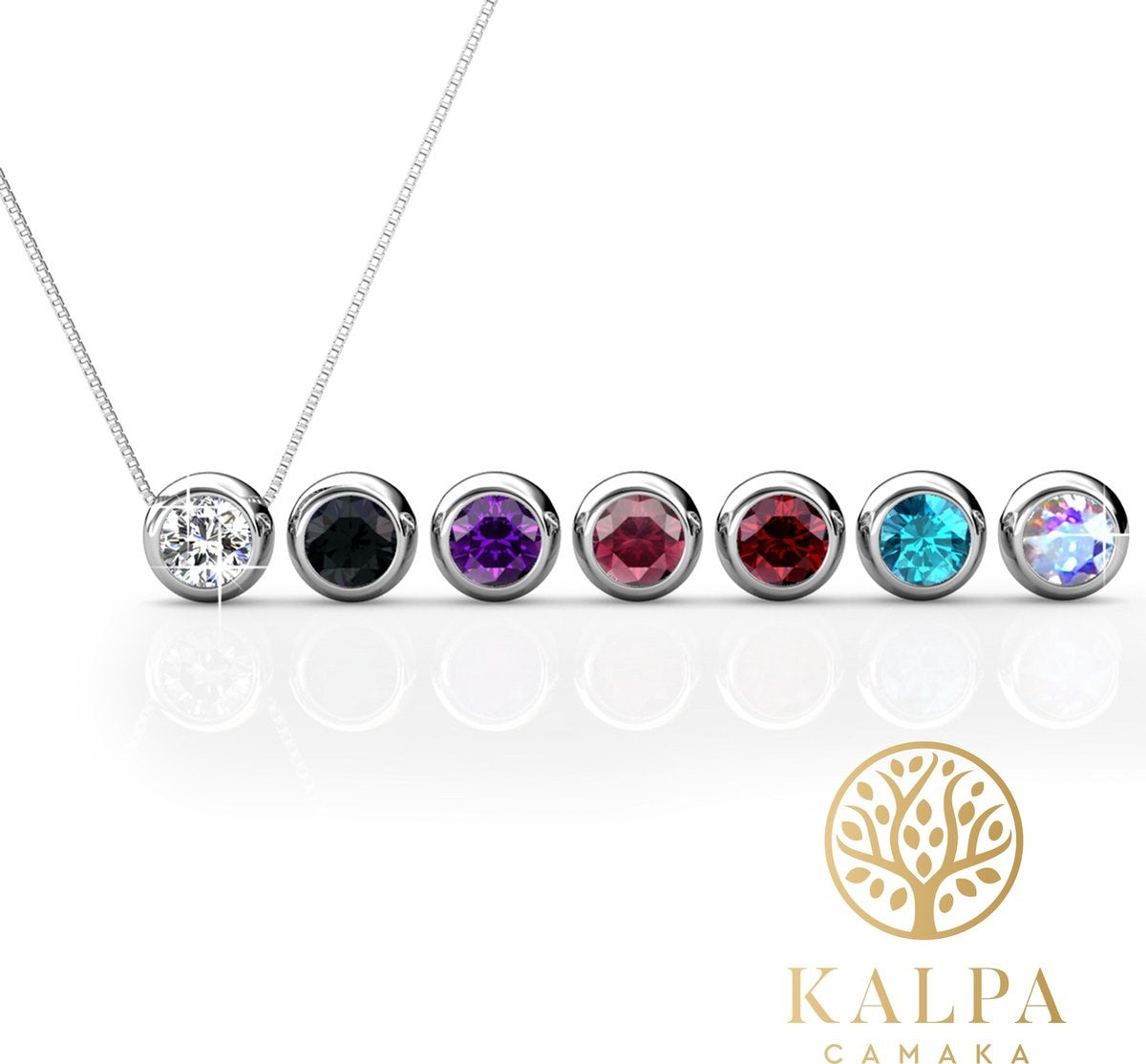 Yolora Dames Ketting met Hanger - 7 Gekleurde Kalpa Camaka Kristallen - Set van 7 - Zilverkleurig