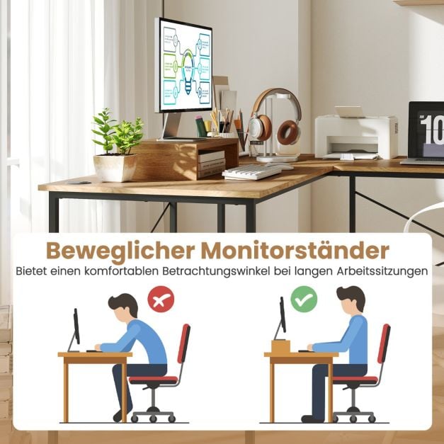 Coast L-vormig Hoekbureau – Ombouwbaar tot 240 cm – Monitorstandaard – Naturel