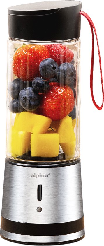 alpina Portable Blender 300ml - USB Oplaadbare Mini Smoothiemaker - Draagbare Smoothie Maker 125W - RVS Keukenmixer met 1 Snelheid - Zilver