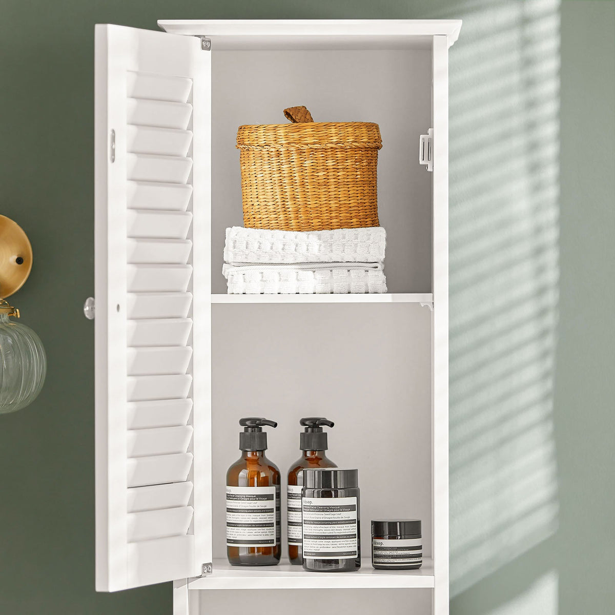 SoBuy FRG236-W Hoge Badkamerkast – Wit – 32 x 30 x 170 cm – MDF Hout – Opbergkast met Deuren, Lade en Planken