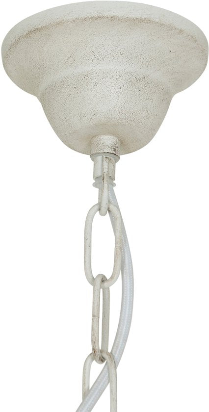 Hanglamp Ella 10191W - Trendy Witte Kralenlamp van Hout en Metaal, Verstelbare Hoogte 70-155 cm - Merk: Mexlite