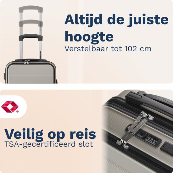 TRVLMORE Reiskoffer - 54x37x23 cm - Met Voorvak - 44L - TSA-slot - 4 Wielen - Champagne
