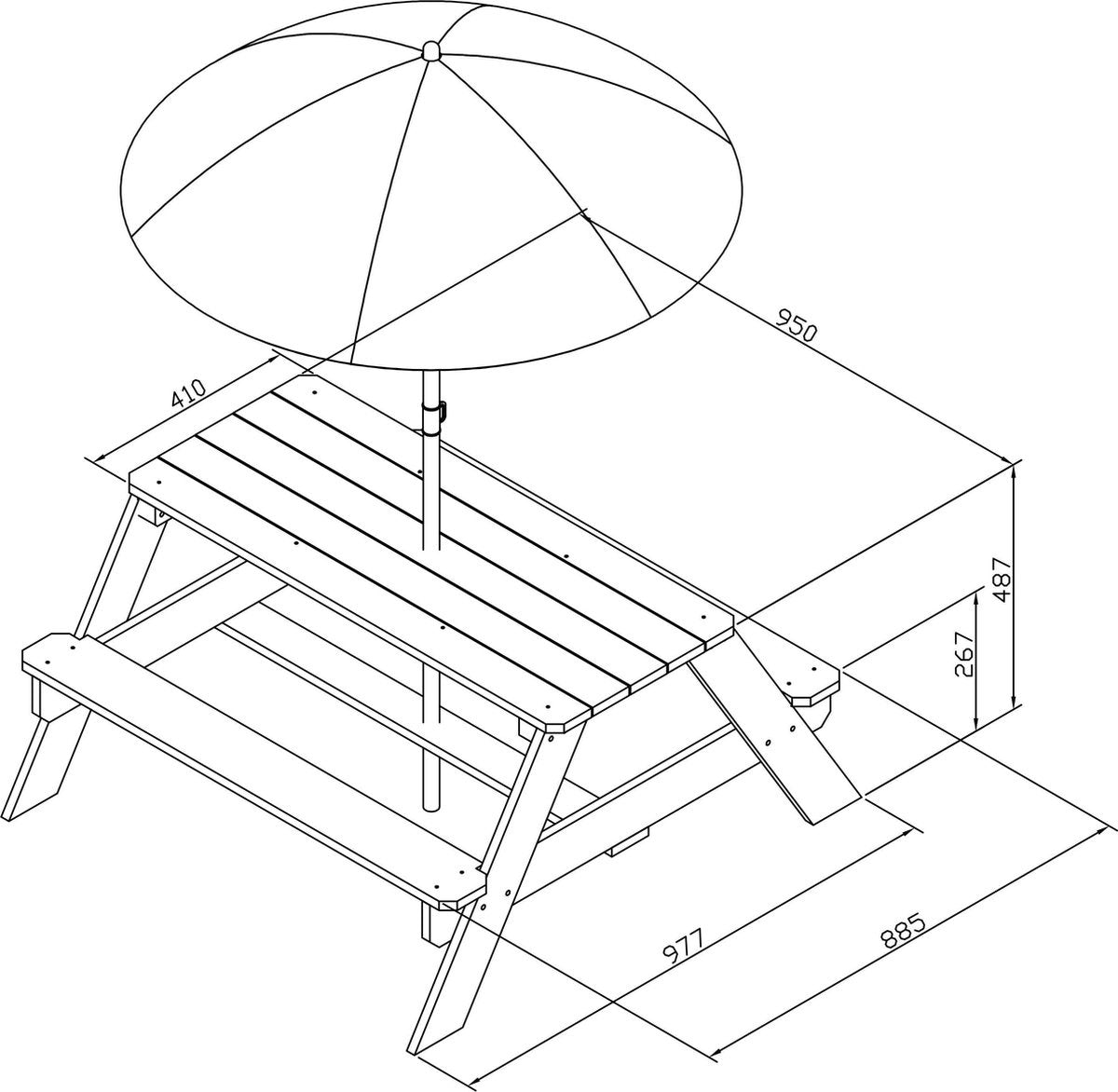 AXI Nick Picknicktafel in Bruin/Wit met Parasol in Blauw/Wit - Picknick tafel voor kinderen van FSC hout