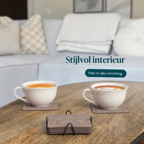Castagnola Kunstlederen Onderzetters – Onderzetters voor Glazen – Design Onderzetters met Houder – Leren Onderzettersset met metalen houder – Leder – Set van 10 - Gemêleerd Bruin - 10x10cm