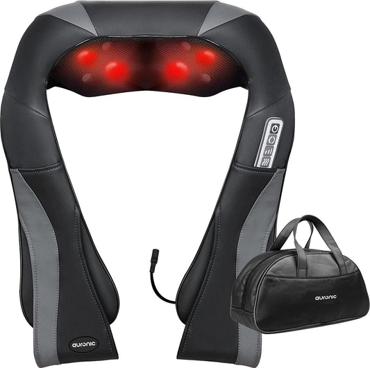 Auronic Shiatsu Massagekussen - Elektrisch Nekmassage Apparaat - Infrarood - Inclusief Draagtas - Zwart/Grijs