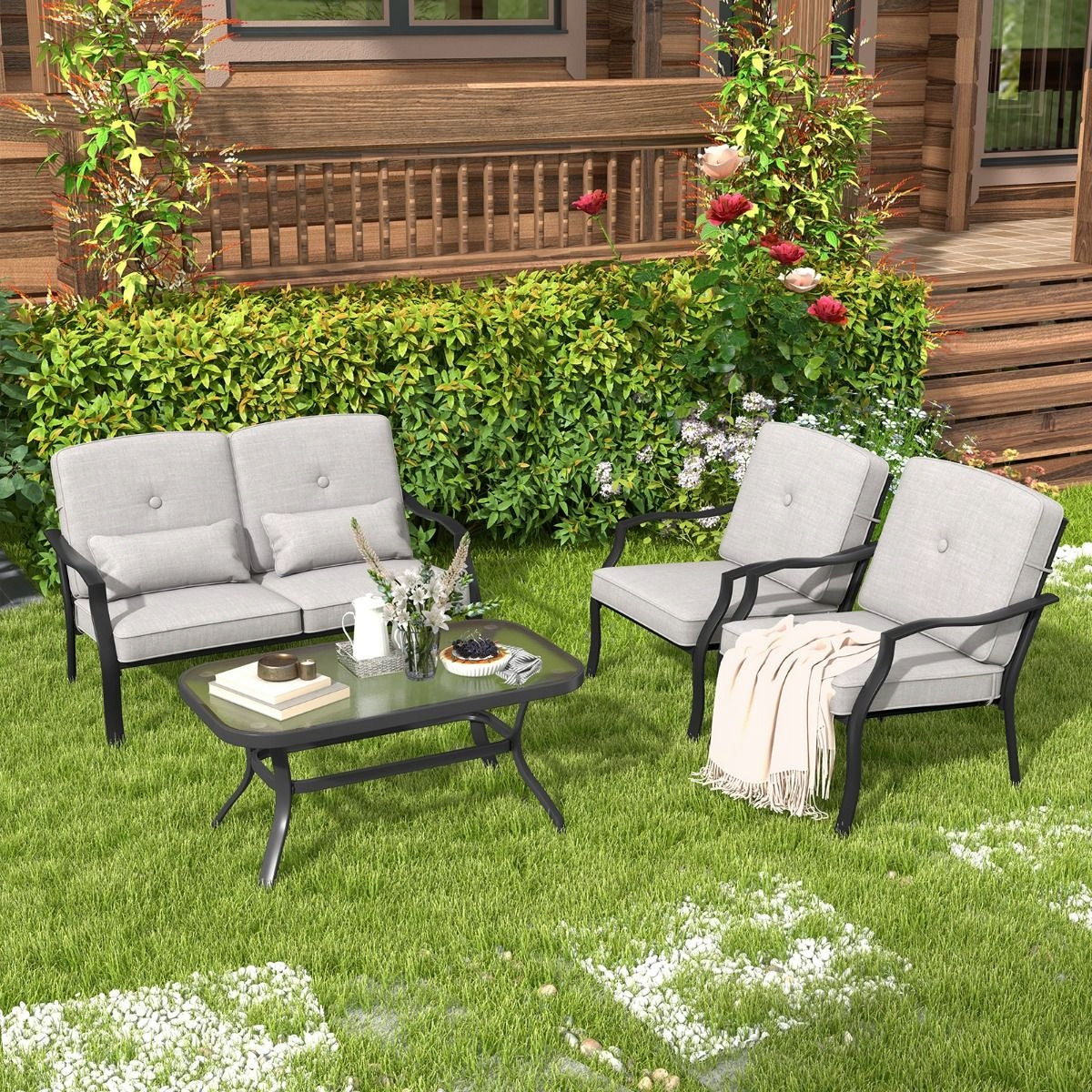 Coast Tuinmeubelset 4-delig - Sofa, Tafel en 2 Fauteuils - Grijs