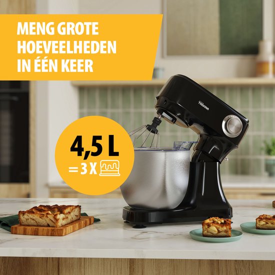 Tristar Keukenmachine 800W - Keukenrobot 4,5L - RVS mengkom - 12 programma's - Zwart