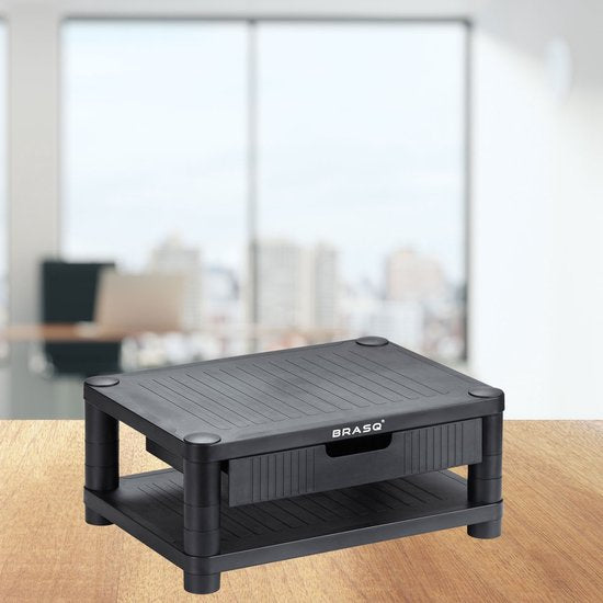 BRASQ Monitorstandaard Zwart MS200 - In Hoogte Verstelbaar - Geschikt voor Monitor, Tablet en Smartphone 24x15x6,3 cm