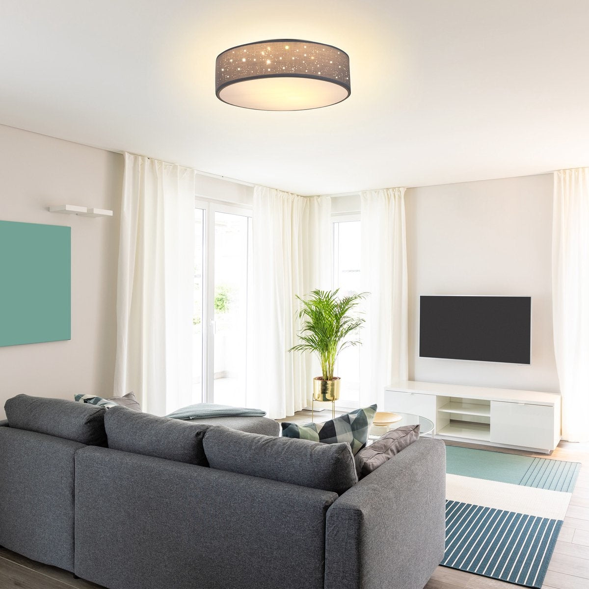 Plafondlamp – Sterrenhemel – Rond - Ø 38cm – 40 Watt - Stof -Grijs