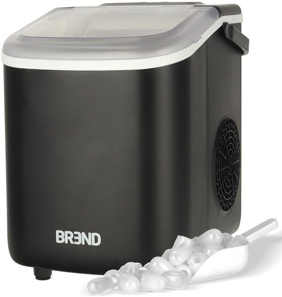 BREND BR-2213 IJsblokjesmachine met Schep en Lekbak - Grote L of Kleine S Ijsklontjes - Draagbare IJsblokjesmaker – 10 kg in 24 uur - Zwart