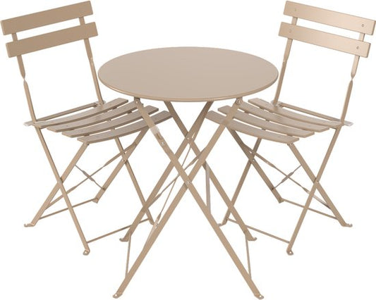 LifeGoods Bistroset - Staal - 3-delig - Tuinset - Inklapbaar - Balkonset met Tafel - Weerbestendig - Taupe
