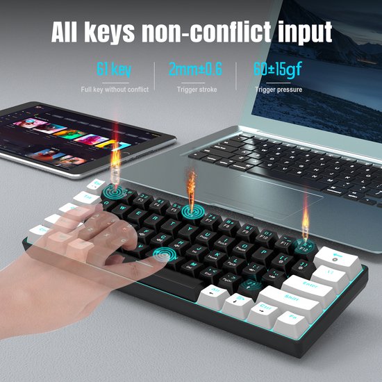 HXSJ V900 - Bedrade Gaming Toetsenbord - Mechanisch - RGB - Blue Switch - 61 Keys - QWERTY Toetsenborden - Zwart wit