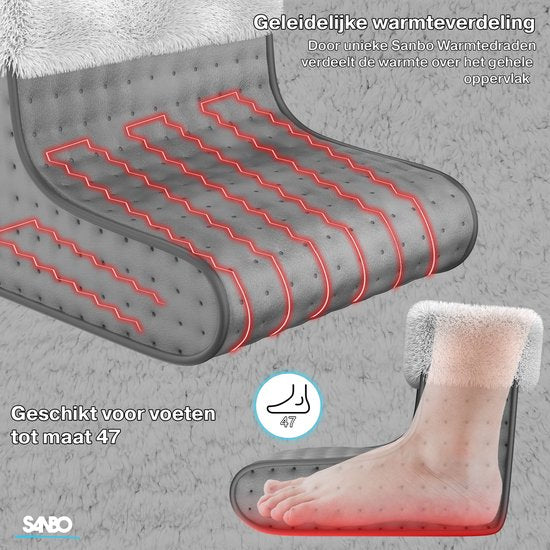 Sanbo Elektrische Voetenwarmer met Timer - 5 warmtestanden - Wasbare Binnenvoeging - Elektrisch - Voeten Warmer - Antraciet
