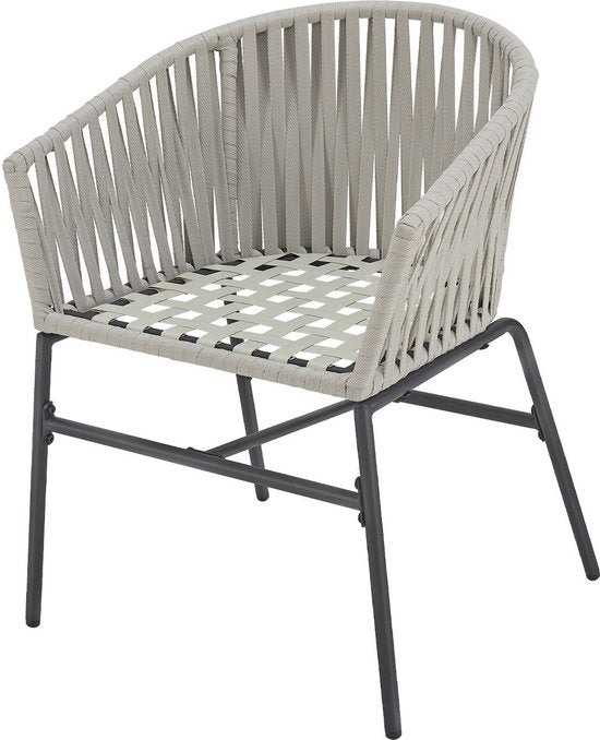 2 Tuinstoelen met touwgaas - Lichtgrijs - Incl. Rug- en zitkussens