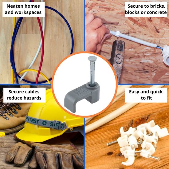 Kabelclip - Kabelklem plat - 8mm - 100 stuks - Grijs