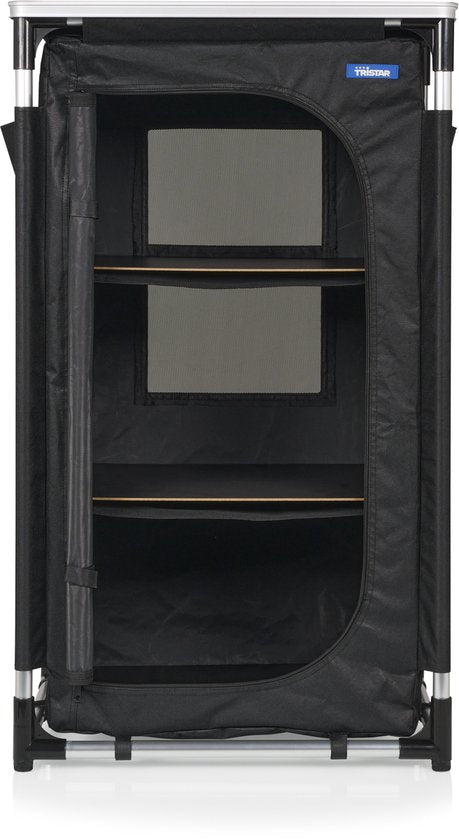 Tristar Campingkast Inklapbaar – Aluminium Frame – 3 Lagen – Verstelbare Poten – Zijvakken – Inclusief Draagtas – Zwart - CU-0809