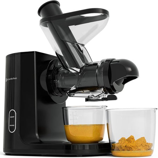 KitchenBrothers Slowjuicer - Juicer - Groenten en Fruitpers - 43 mm en 60 mm invoer - 400 ml - Zwart