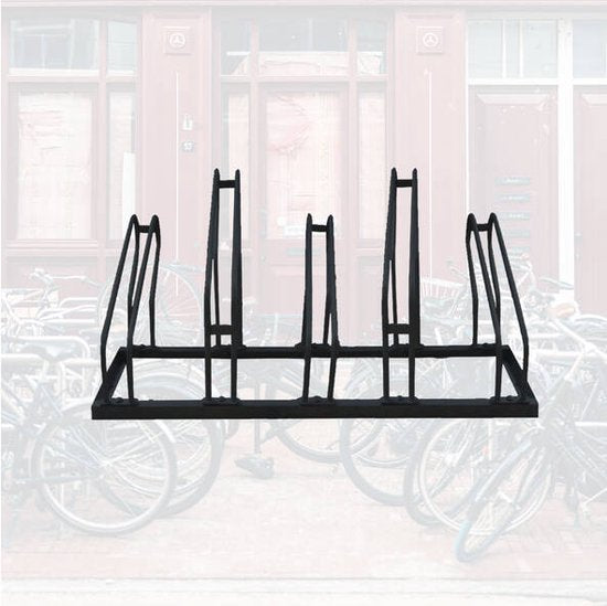 BRASQ Fietsenrek voor 5 Fietsen - Fietsenstandaard - Fietsrek - Fietsbeugel voor Vloer Inclusief bevestigingsmateriaal - Zwart