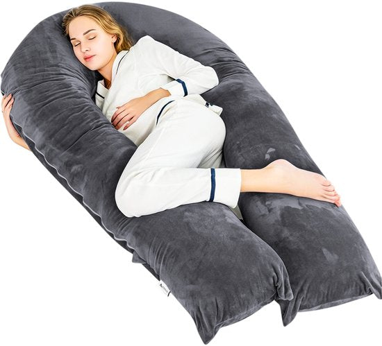 Avalo Zwangerschapskussen XXL 280 cm - U-Vorm Voedingskussen & Zijslaapkussen - Body Pillow - Lichaamskussen - Donkergrijs