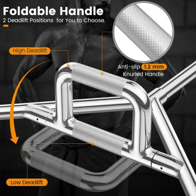 Coast Olympische Zeshoekige Trekstang - Robuuste Halterstang met Platte/Verhoogde Gekartelde Handgrepen - voor Squats/Deadlifts - Zilver