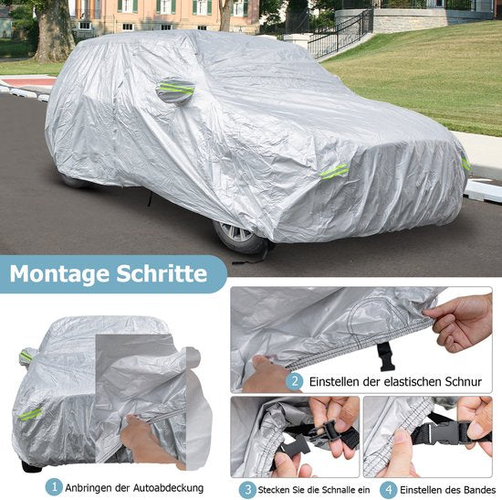Coast Autohoes Zilver – Weerbestendige 3-Laagse Autoafdekking met Rits – 431 x 160 x 115 cm