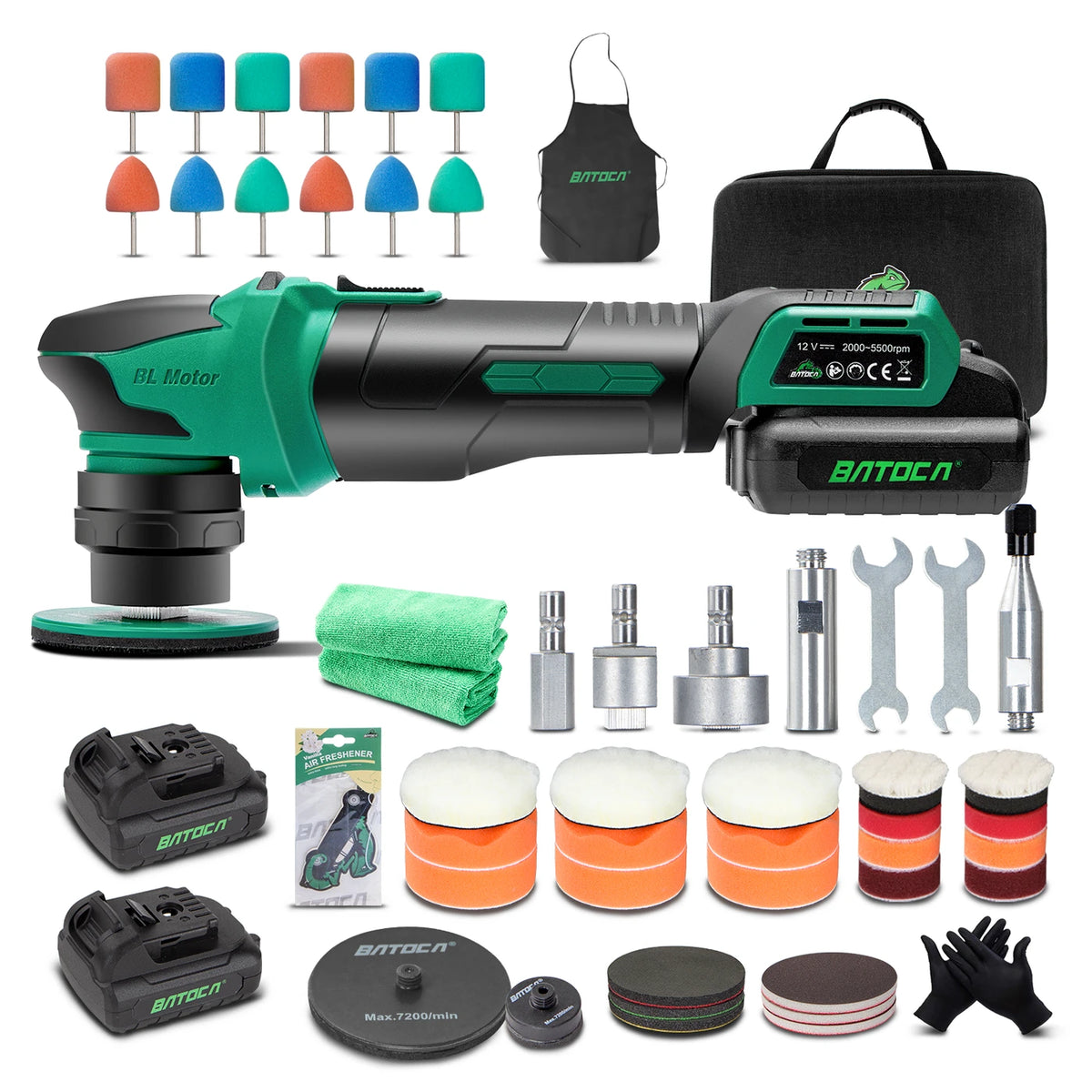 Batoca S4 Accu Miniploetsmachine - Blauw - Roterend & Excentrisch - 2000-5500 tpm - 2x 12V 2,5 Ah Accu - Steunschijf 25 & 75 mm